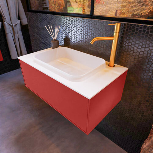 MONDIAZ ERIN 80cm mueble de baño color Fire 1 cajón. Lavabo RIDGE Centro 1 orificio color Talc.