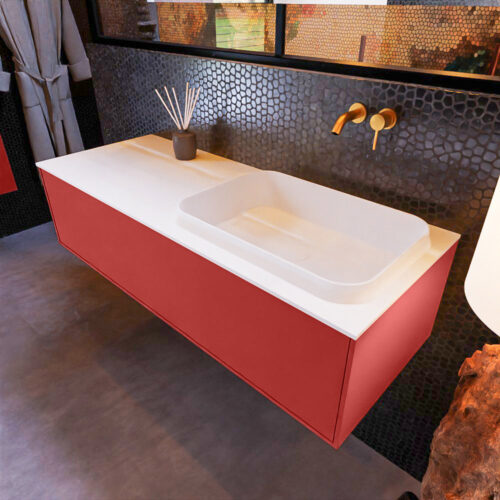 MONDIAZ ERIN 120cm mueble de baño color Fire 1 cajón. Lavabo RIDGE Derecho sin orificio color Talc.