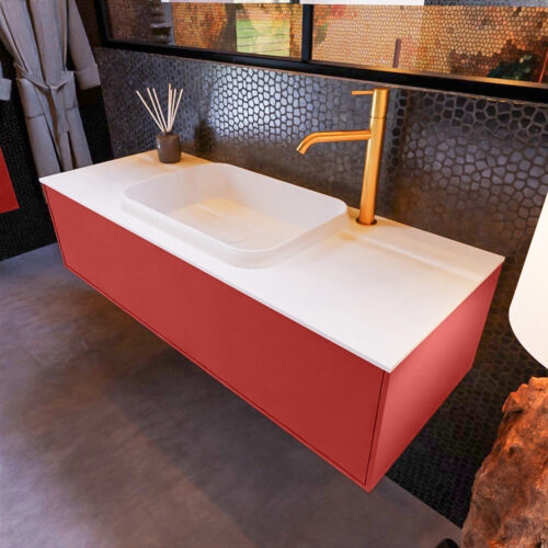 MONDIAZ ERIN 120cm mueble de baño color Fire 1 cajón. Lavabo RIDGE Centro 1 orificio color Talc.