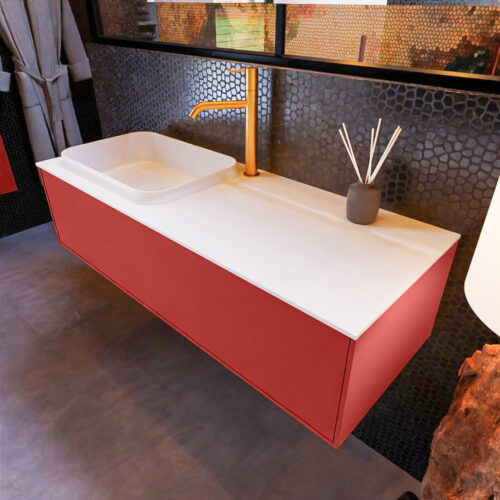 MONDIAZ ERIN 120cm mueble de baño color Fire 1 cajón. Lavabo RIDGE Izquierda 1 orificio color Talc.