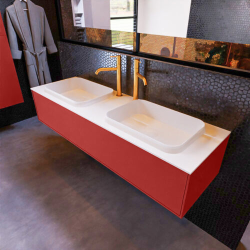 MONDIAZ ERIN 150cm mueble de baño color Fire 1 cajón. Lavabo RIDGE Doble 2 orificios color Talc.