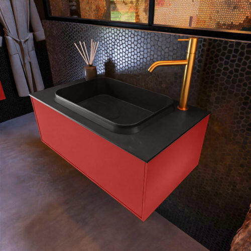 MONDIAZ ERIN 80cm mueble de baño color Fire 1 cajón. Lavabo RIDGE Centro 1 orificio color Urban.