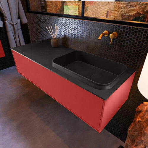 MONDIAZ ERIN 120cm mueble de baño color Fire 1 cajón. Lavabo RIDGE Derecho sin orificio color Urban.