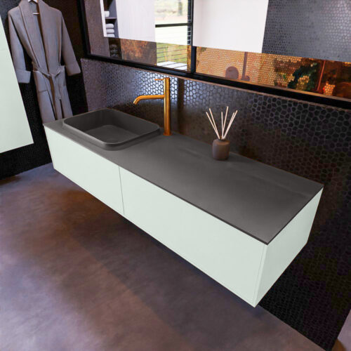 MONDIAZ ERIN 150cm mueble de baño color Greey 2 cajones. Lavabo RIDGE Izquierda 1 orificio color Dark Grey.