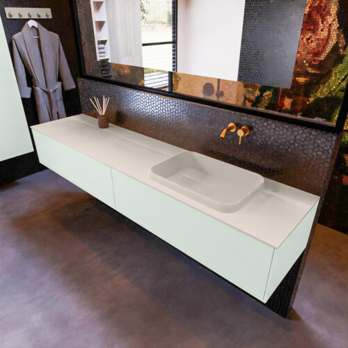 MONDIAZ ERIN 200cm mueble de baño color Greey 2 cajones. Lavabo RIDGE Derecho sin orificio color Linen.