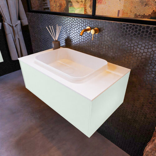 MONDIAZ ERIN 80cm mueble de baño color Greey 1 cajón. Lavabo RIDGE Centro sin orificio color Talc.