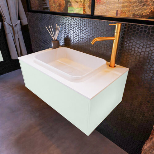 MONDIAZ ERIN 80cm mueble de baño color Greey 1 cajón. Lavabo RIDGE Centro 1 orificio color Talc.