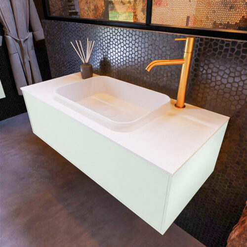 MONDIAZ ERIN 100cm mueble de baño color Greey 1 cajón. Lavabo RIDGE Centro 1 orificio color Talc.