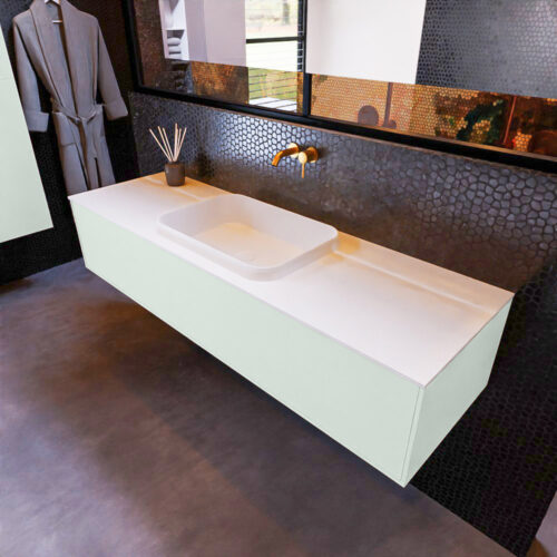 MONDIAZ ERIN 150cm mueble de baño color Greey 1 cajón. Lavabo RIDGE Centro sin orificio color Talc.