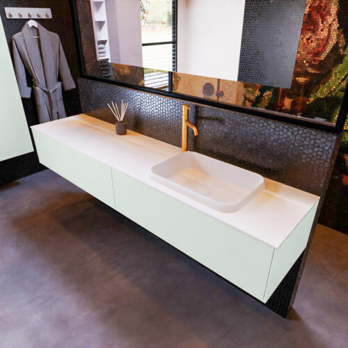 MONDIAZ ERIN 200cm mueble de baño color Greey 2 cajones. Lavabo RIDGE Derecho 1 orificio color Talc.