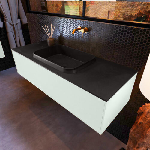 MONDIAZ ERIN 120cm mueble de baño color Greey 1 cajón. Lavabo RIDGE Centro sin orificio color Urban.