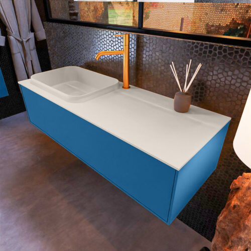 MONDIAZ ERIN 120cm mueble de baño color Jeans 1 cajón. Lavabo RIDGE Izquierda 1 orificio color Linen.