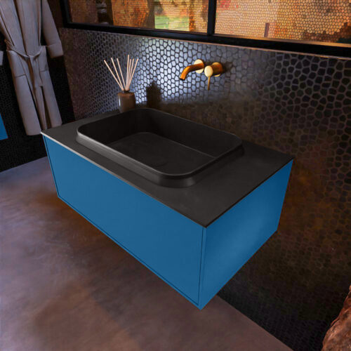 MONDIAZ ERIN 80cm mueble de baño color Jeans 1 cajón. Lavabo RIDGE Centro sin orificio color Urban.