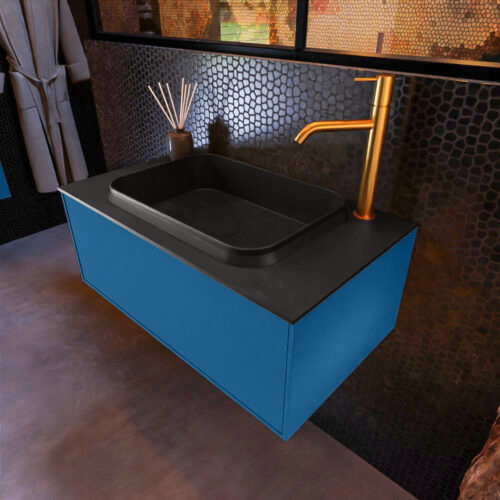 MONDIAZ ERIN 80cm mueble de baño color Jeans 1 cajón. Lavabo RIDGE Centro 1 orificio color Urban.