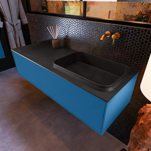 MONDIAZ ERIN 120cm mueble de baño color Jeans 1 cajón. Lavabo RIDGE Derecho sin orificio color Urban.