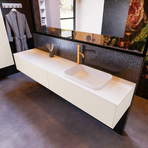 MONDIAZ ERIN 200cm mueble de baño color Linen 2 cajones. Lavabo RIDGE Derecho 1 orificio color Talc.