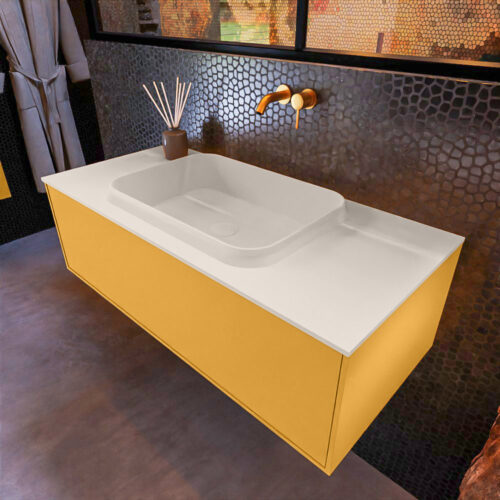 MONDIAZ ERIN 100cm mueble de baño color Ocher 1 cajón. Lavabo RIDGE Centro sin orificio color Linen.