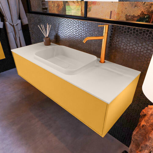 MONDIAZ ERIN 120cm mueble de baño color Ocher 1 cajón. Lavabo RIDGE Centro 1 orificio color Linen.