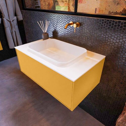 MONDIAZ ERIN 80cm mueble de baño color Ocher 1 cajón. Lavabo RIDGE Centro sin orificio color Talc.