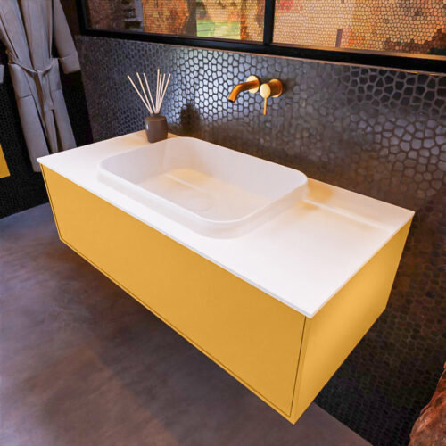 MONDIAZ ERIN 100cm mueble de baño color Ocher 1 cajón. Lavabo RIDGE Centro sin orificio color Talc.