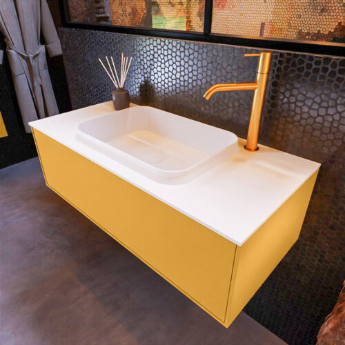 MONDIAZ ERIN 100cm mueble de baño color Ocher 1 cajón. Lavabo RIDGE Centro 1 orificio color Talc.