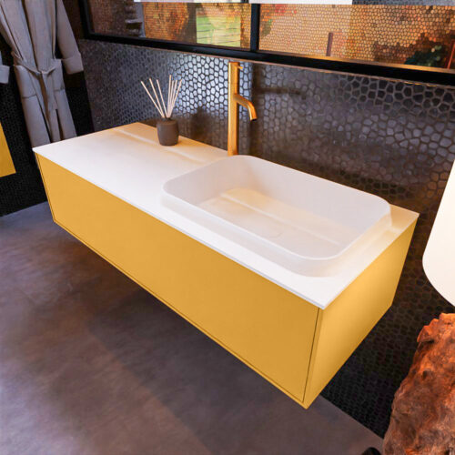 MONDIAZ ERIN 120cm mueble de baño color Ocher 1 cajón. Lavabo RIDGE Derecho 1 orificio color Talc.