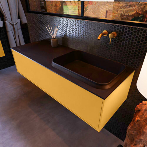 MONDIAZ ERIN 120cm mueble de baño color Ocher 1 cajón. Lavabo RIDGE Derecho sin orificio color Urban.