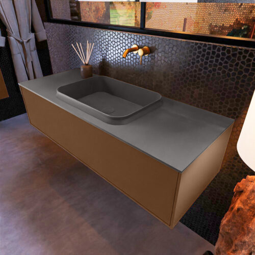 MONDIAZ ERIN 120cm mueble de baño color Rust 1 cajón. Lavabo RIDGE Centro sin orificio color Dark Grey.