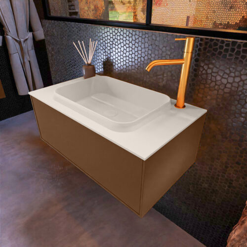 MONDIAZ ERIN 80cm mueble de baño color Rust 1 cajón. Lavabo RIDGE Centro 1 orificio color Linen.