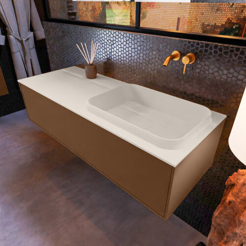 MONDIAZ ERIN 120cm mueble de baño color Rust 1 cajón. Lavabo RIDGE Derecho sin orificio color Linen.