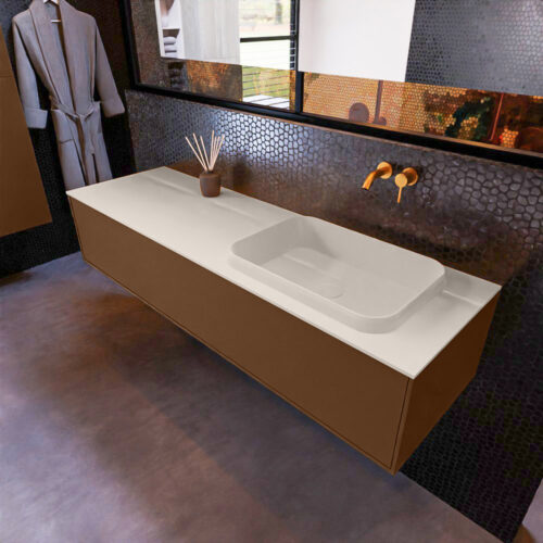 MONDIAZ ERIN 150cm mueble de baño color Rust 1 cajón. Lavabo RIDGE Derecho sin orificio color Linen.