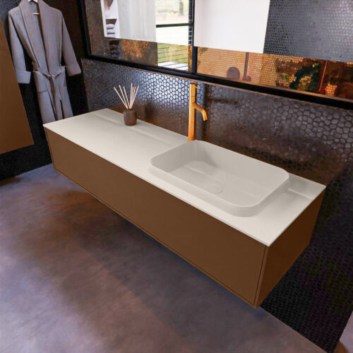 MONDIAZ ERIN 150cm mueble de baño color Rust 1 cajón. Lavabo RIDGE Derecho 1 orificio color Linen.