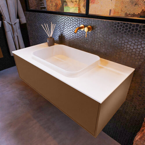 MONDIAZ ERIN 100cm mueble de baño color Rust 1 cajón. Lavabo RIDGE Centro sin orificio color Talc.