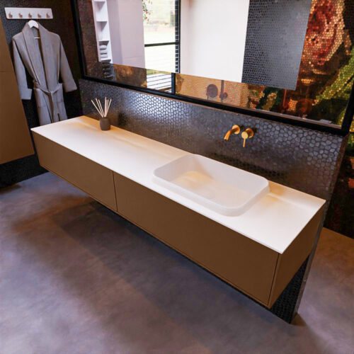 MONDIAZ ERIN 200cm mueble de baño color Rust 2 cajones. Lavabo RIDGE Derecho sin orificio color Talc.