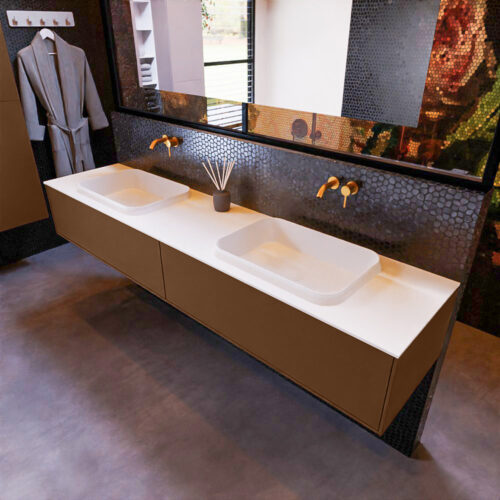 MONDIAZ ERIN 200cm mueble de baño color Rust 2 cajones. Lavabo RIDGE Doble sin orificio color Talc.