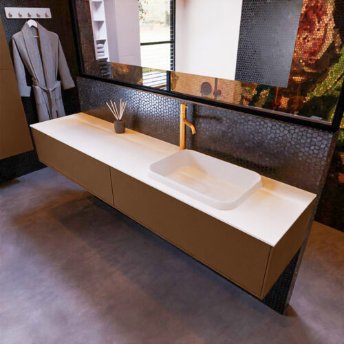 MONDIAZ ERIN 200cm mueble de baño color Rust 2 cajones. Lavabo RIDGE Derecho 1 orificio color Talc.