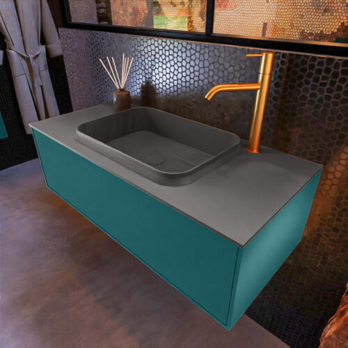 MONDIAZ ERIN 100cm mueble de baño color Smag 1 cajón. Lavabo RIDGE Centro 1 orificio color Dark Grey.