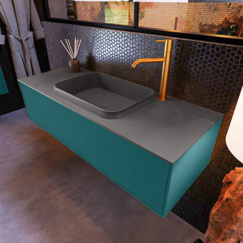 MONDIAZ ERIN 120cm mueble de baño color Smag 1 cajón. Lavabo RIDGE Centro 1 orificio color Dark Grey.