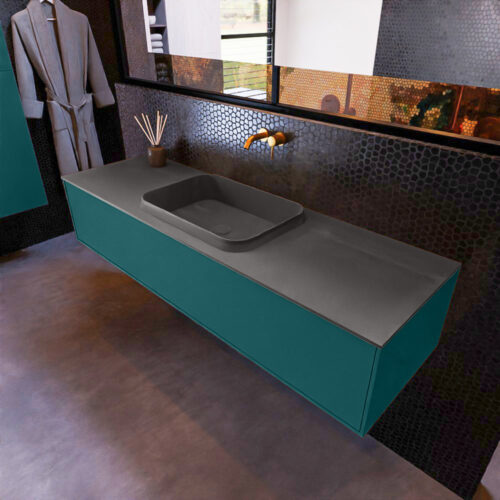 MONDIAZ ERIN 150cm mueble de baño color Smag 1 cajón. Lavabo RIDGE Centro sin orificio color Dark Grey.