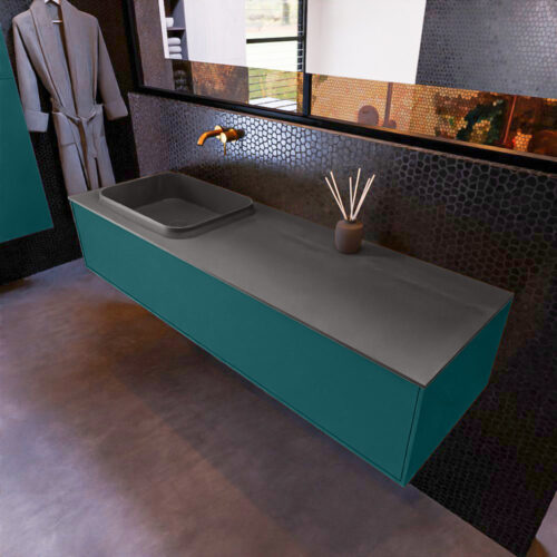 MONDIAZ ERIN 150cm mueble de baño color Smag 1 cajón. Lavabo RIDGE Izquierda sin orificio color Dark Grey.