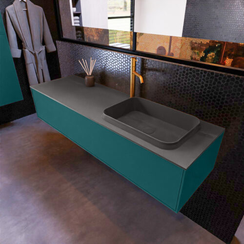 MONDIAZ ERIN 150cm mueble de baño color Smag 1 cajón. Lavabo RIDGE Derecho 1 orificio color Dark Grey.