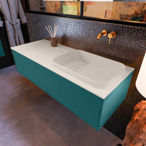 MONDIAZ ERIN 120cm mueble de baño color Smag 1 cajón. Lavabo RIDGE Derecho sin orificio color Linen.