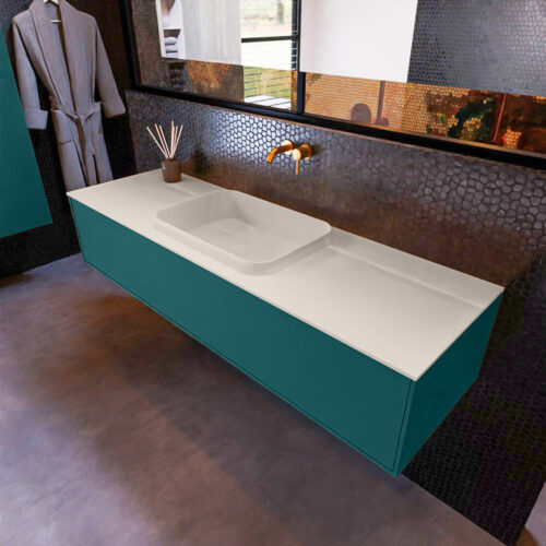 MONDIAZ ERIN 150cm mueble de baño color Smag 1 cajón. Lavabo RIDGE Centro sin orificio color Linen.