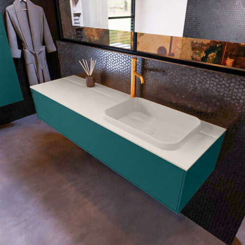 MONDIAZ ERIN 150cm mueble de baño color Smag 1 cajón. Lavabo RIDGE Derecho 1 orificio color Linen.