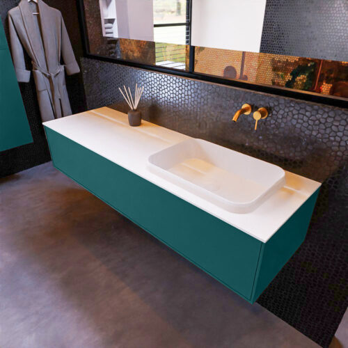 MONDIAZ ERIN 150cm mueble de baño color Smag 1 cajón. Lavabo RIDGE Derecho sin orificio color Talc.