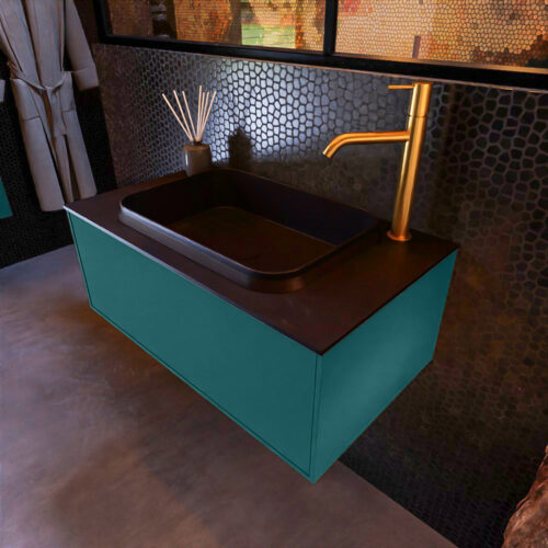 MONDIAZ ERIN 80cm mueble de baño color Smag 1 cajón. Lavabo RIDGE Centro 1 orificio color Urban.