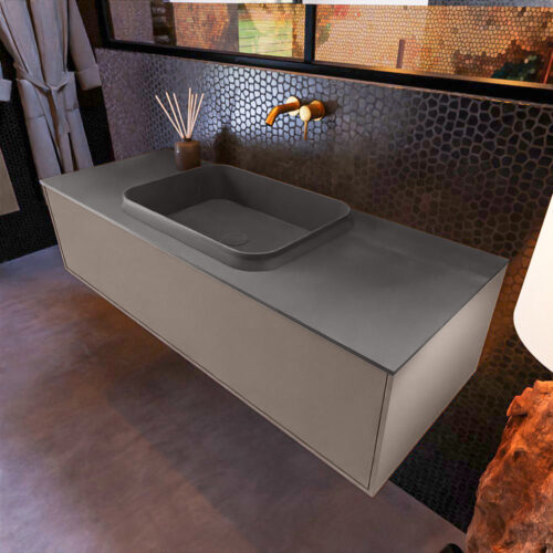 MONDIAZ ERIN 120cm mueble de baño color Smoke 1 cajón. Lavabo RIDGE Centro sin orificio color Dark Grey.