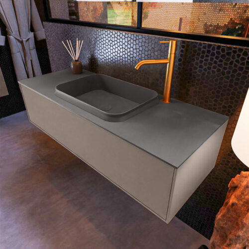 MONDIAZ ERIN 120cm mueble de baño color Smoke 1 cajón. Lavabo RIDGE Centro 1 orificio color Dark Grey.