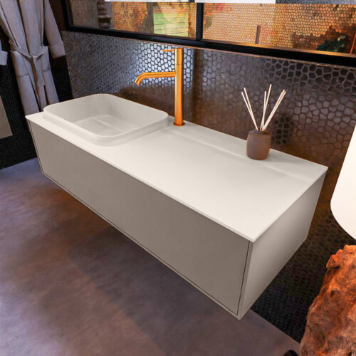 MONDIAZ ERIN 120cm mueble de baño color Smoke 1 cajón. Lavabo RIDGE Izquierda 1 orificio color Linen.