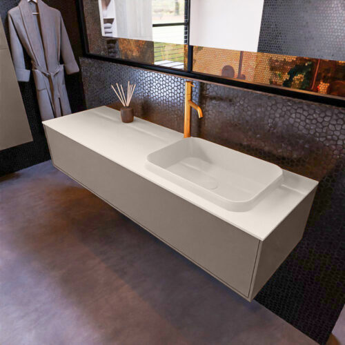 MONDIAZ ERIN 150cm mueble de baño color Smoke 1 cajón. Lavabo RIDGE Derecho 1 orificio color Linen.